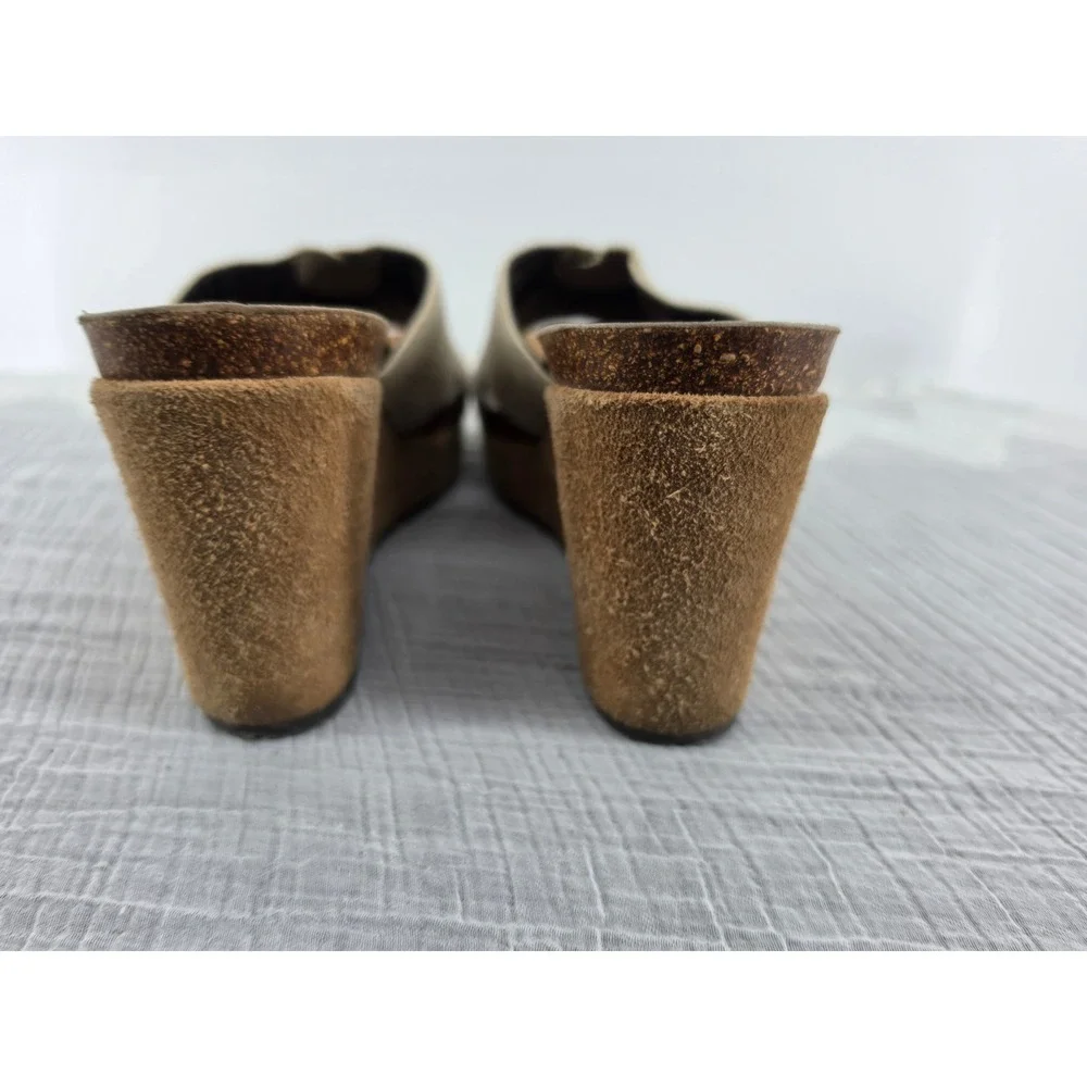Donald J Pliner Womens 8.5M Beige Fabric Crisscross Suede Wedge Sandals Spain